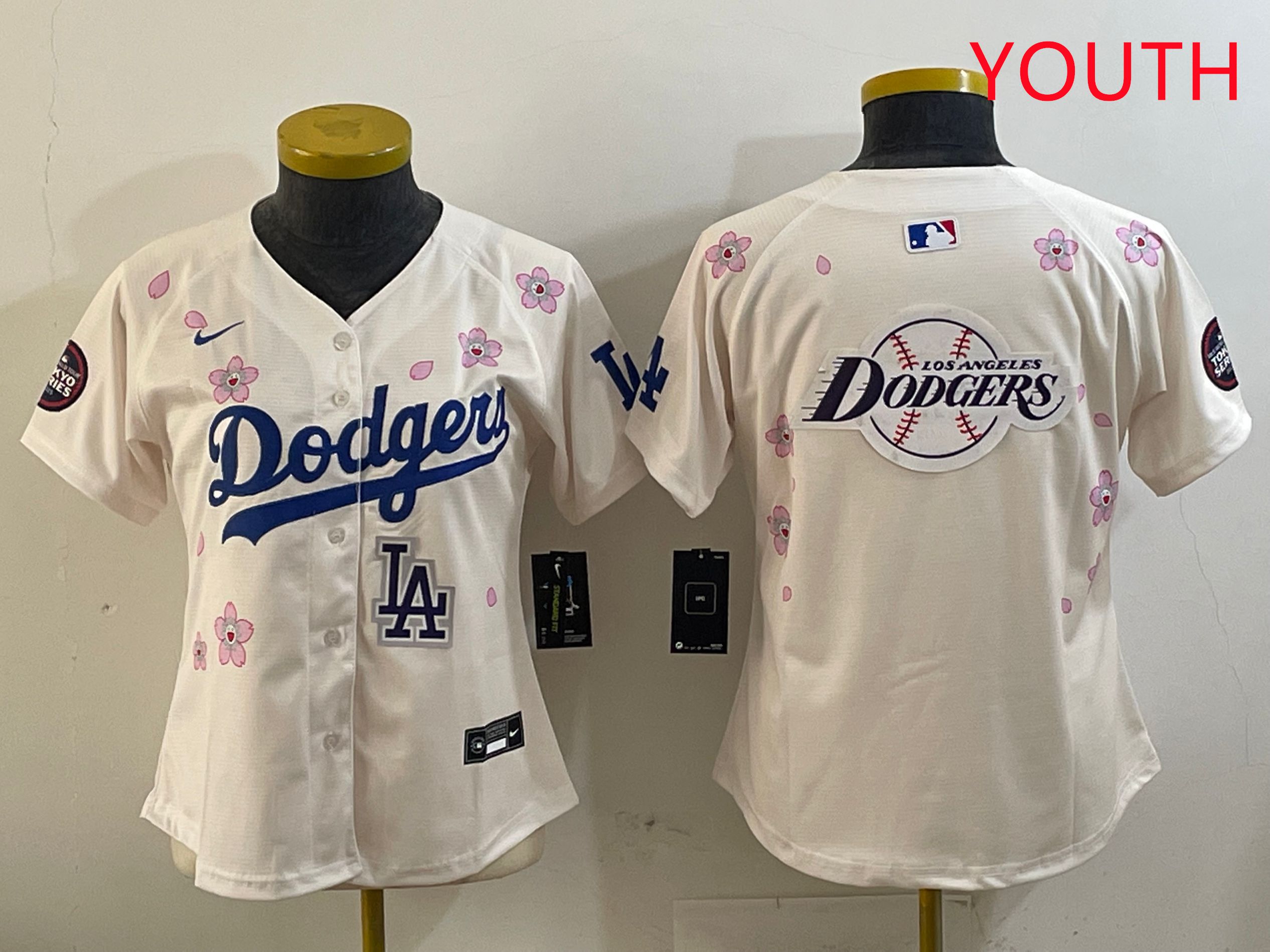 Youth Los Angeles Dodgers Blank Cream Sakura Edition 2025 Nike MLB Jersey style 30